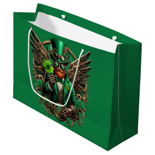 Steampunkklee am St. Patrick's Day Große Geschenktüte (Vorderseite Schrägansicht)