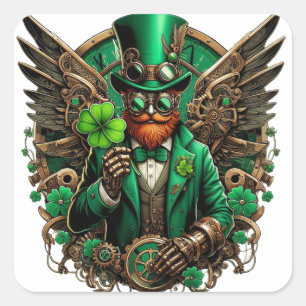 Steampunkklee am St. Patrick's Day Quadratischer Aufkleber