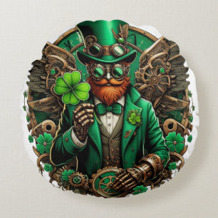 Steampunkklee am St. Patrick's Day Rundes Kissen