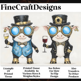 Steampunkkühe mit Wein AM8 Decoupage Seidenpapier