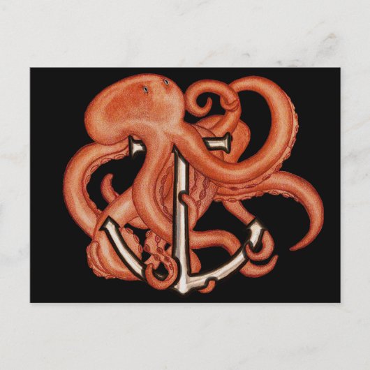 Steampunkoktopus über Anker Postkarte (Vorderseite)