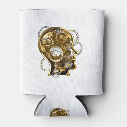 Steampunkopf mit Manometer Dosenkühler (Vorderseite)