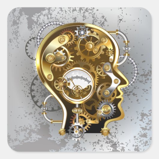 Steampunkopf mit Manometer Quadratischer Aufkleber (Vorderseite)