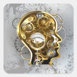 Steampunkopf mit Manometer Quadratischer Aufkleber