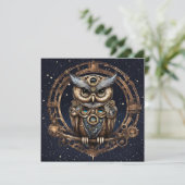 Steampunkowl gegen den Sternenhimmel Dankeskarte (Stehend Vorderseite)