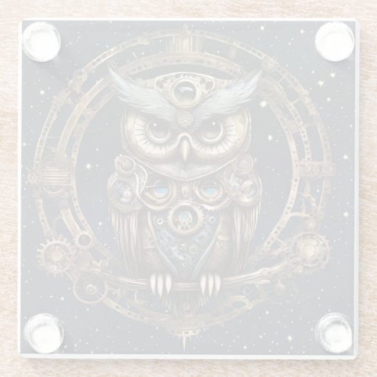 Steampunkowl gegen den Sternenhimmel Glasuntersetzer (Rückseite)