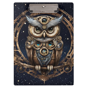 Steampunkowl gegen den Sternenhimmel Klemmbrett