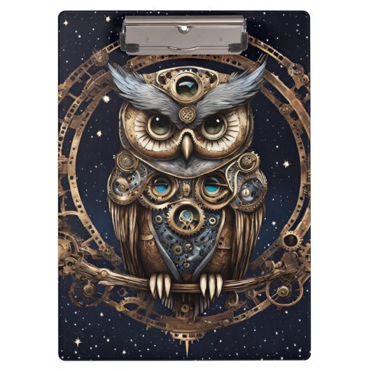 Steampunkowl gegen den Sternenhimmel Klemmbrett (Vorderseite)