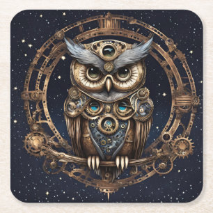 Steampunkowl gegen den Sternenhimmel Rechteckiger Pappuntersetzer