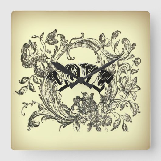 Steampunkpastellgelb geblüht Wirbel viktorianisch Quadratische Wanduhr (Vorderseite)