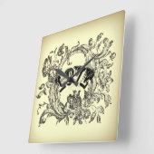 Steampunkpastellgelb geblüht Wirbel viktorianisch Quadratische Wanduhr (Winkel)