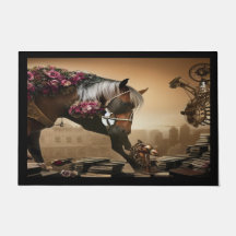 Steampunkpferd mit Rose Door Mat