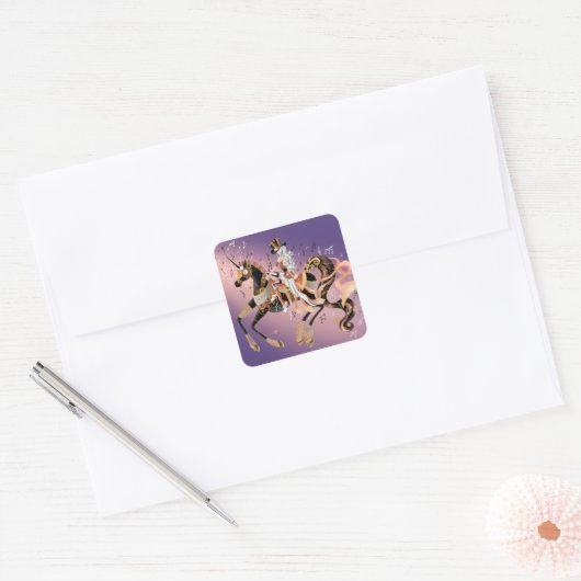 Steampunkpferd und Lady Quadratischer Aufkleber (Umschlag)