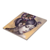 SteampunkPrinzessin mit kugelfarbener Blume Fliese (Seite)
