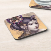 SteampunkPrinzessin mit kugelfarbener Blume Getränkeuntersetzer (Linke Seite)