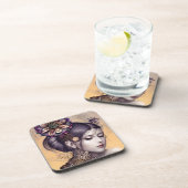 SteampunkPrinzessin mit kugelfarbener Blume Getränkeuntersetzer (Rechte Seite)