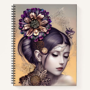 SteampunkPrinzessin mit kugelfarbener Blume Notizblock