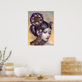 SteampunkPrinzessin mit kugelfarbener Blume Poster (Küche)