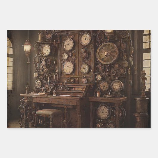 Steampunksaal mit alten Uhren Geschenkpapier Set (Vorderseite 2)