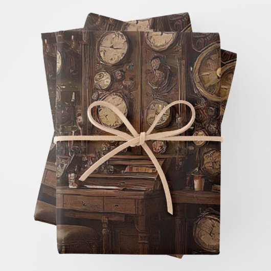 Steampunksaal mit alten Uhren Geschenkpapier Set (Beispiel)