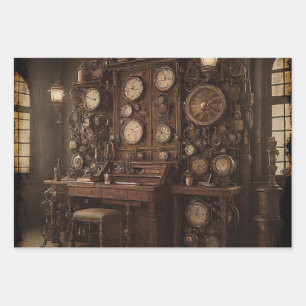 Steampunksaal mit alten Uhren Geschenkpapier Set