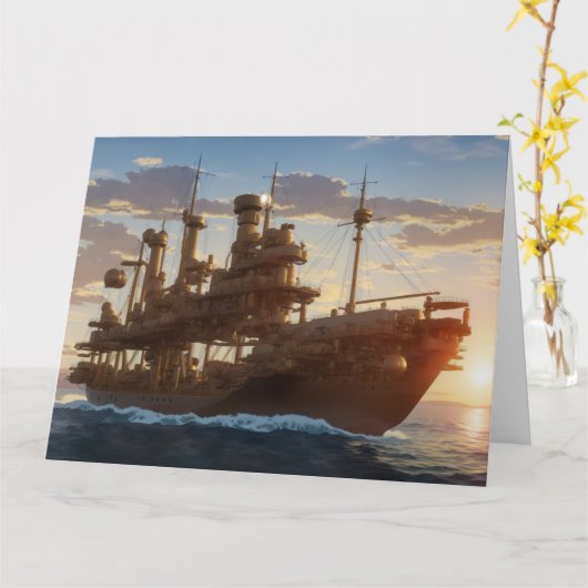 Steampunkschiff auf See Karte (Gelbe Blume)