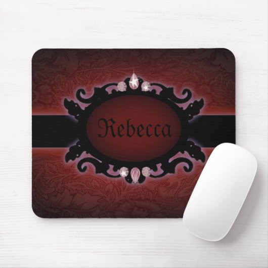 Steampunkschwarz und rotes gotisches Monogramm Mousepad (Mit Mouse)