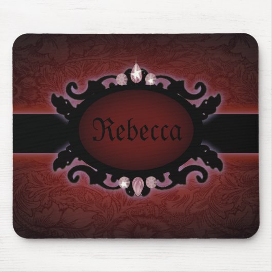 Steampunkschwarz und rotes gotisches Monogramm Mousepad (Vorne)