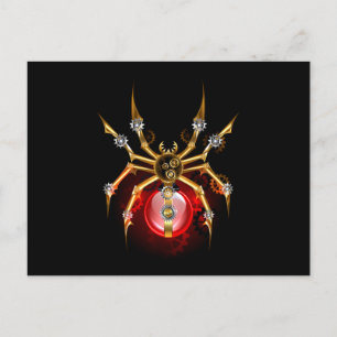 Steampunkspinne auf schwarz ankündigungspostkarte