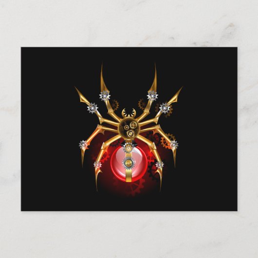 Steampunkspinne auf schwarz ankündigungspostkarte (Vorderseite)