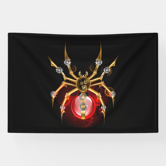Steampunkspinne auf schwarz banner (Horizontal)