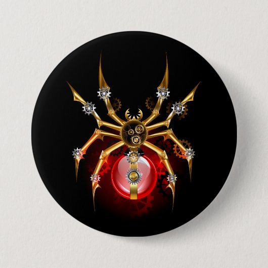 Steampunkspinne auf schwarz button (Vorderseite)