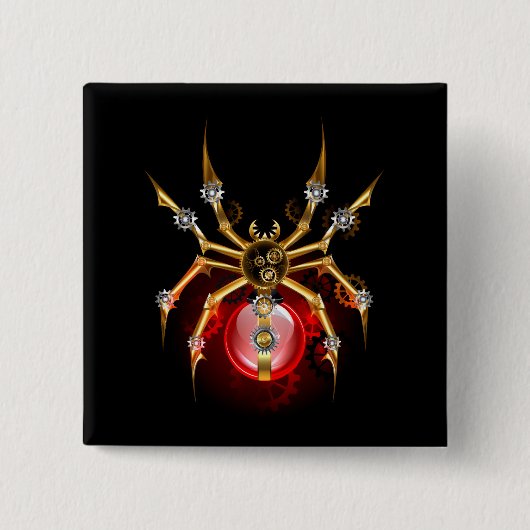 Steampunkspinne auf schwarz button (Vorderseite)