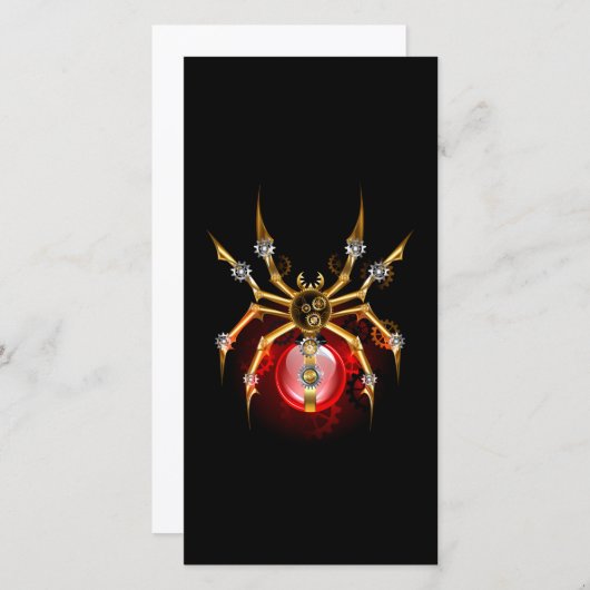 Steampunkspinne auf schwarz dankeskarte (Vorne/Hinten)