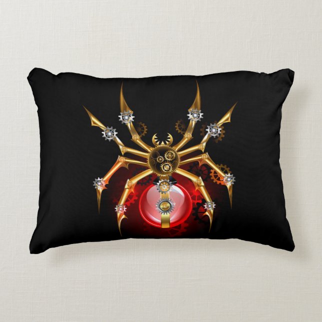 Steampunkspinne auf schwarz dekokissen (Vorderseite)
