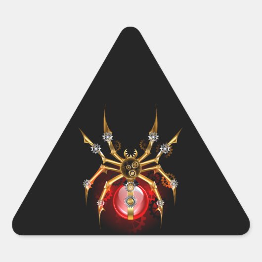 Steampunkspinne auf schwarz dreieckiger aufkleber (Vorderseite)