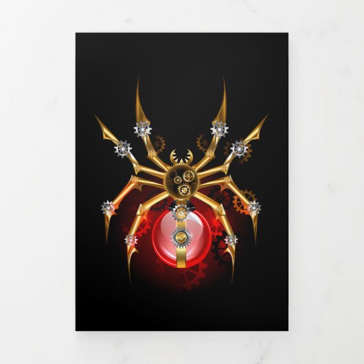 Steampunkspinne auf schwarz dreifach gefaltete einladung (Cover)