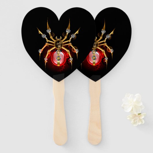 Steampunkspinne auf schwarz fächer (Vorne und Hinten)