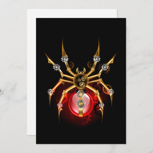 Steampunkspinne auf schwarz feiertagskarte (Vorne/Hinten)