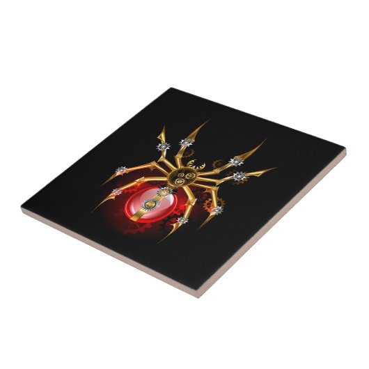 Steampunkspinne auf schwarz fliese (Seite)