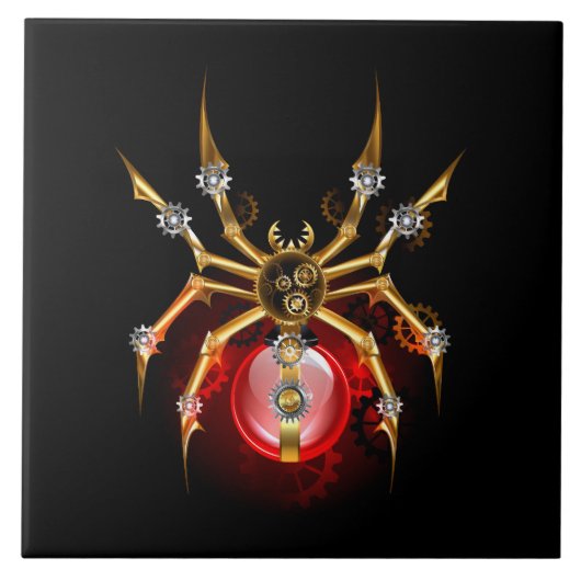 Steampunkspinne auf schwarz fliese (Vorderseite)