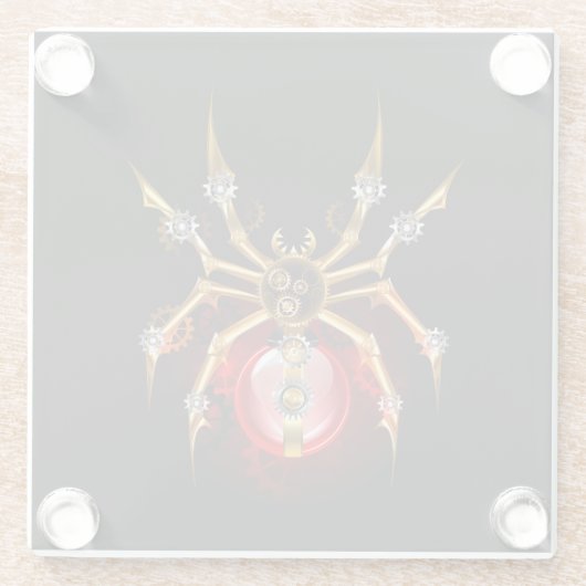 Steampunkspinne auf schwarz glasuntersetzer (Rückseite)
