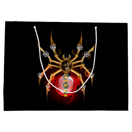 Steampunkspinne auf schwarz große geschenktüte (Rückseite)