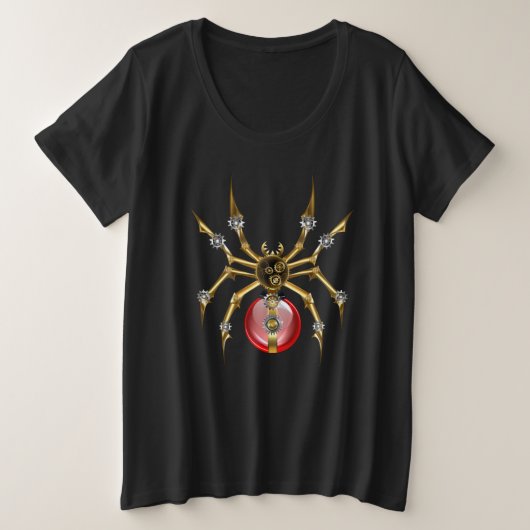 Steampunkspinne auf schwarz große größe T-Shirt (Design vorne)