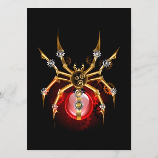 Steampunkspinne auf schwarz hinweiskarte (Vorderseite)
