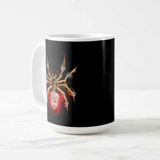 Steampunkspinne auf schwarz kaffeetasse (Vorderseite Links)
