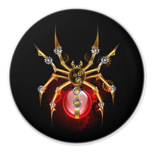 Steampunkspinne auf schwarz keramikknauf (Vorderseite)