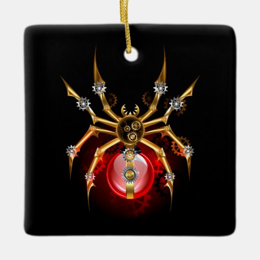 Steampunkspinne auf schwarz keramikornament (Vorderseite)