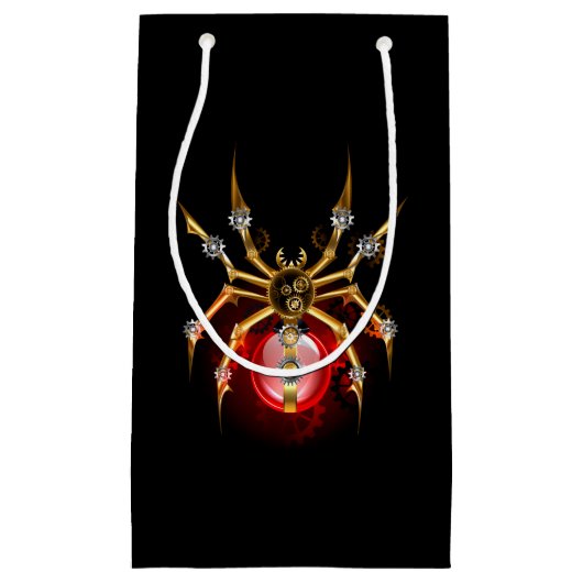 Steampunkspinne auf schwarz kleine geschenktüte (Vorderseite)