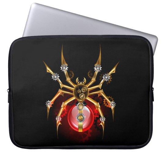 Steampunkspinne auf schwarz laptopschutzhülle (Vorderseite)
